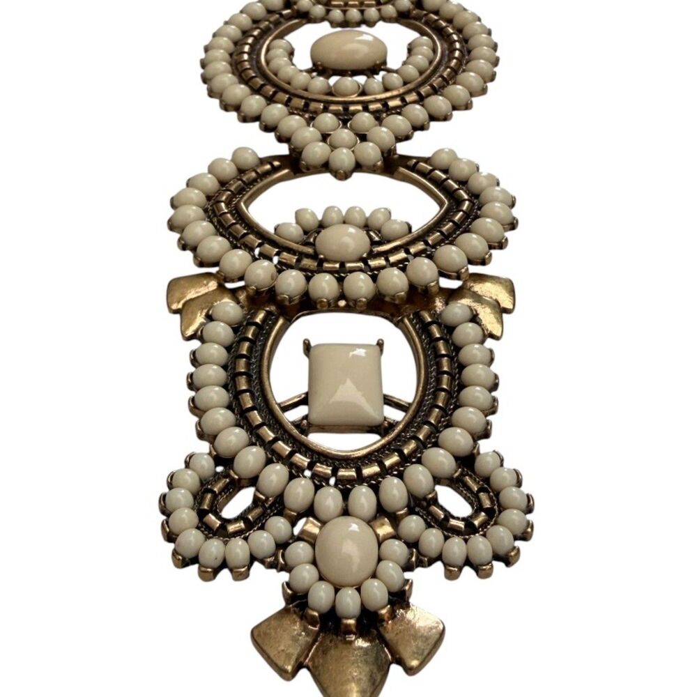 Stella & Dot Havana Boho Pendant Statement Necklace Gold Tone Cream Resin - Picture 7 of 10